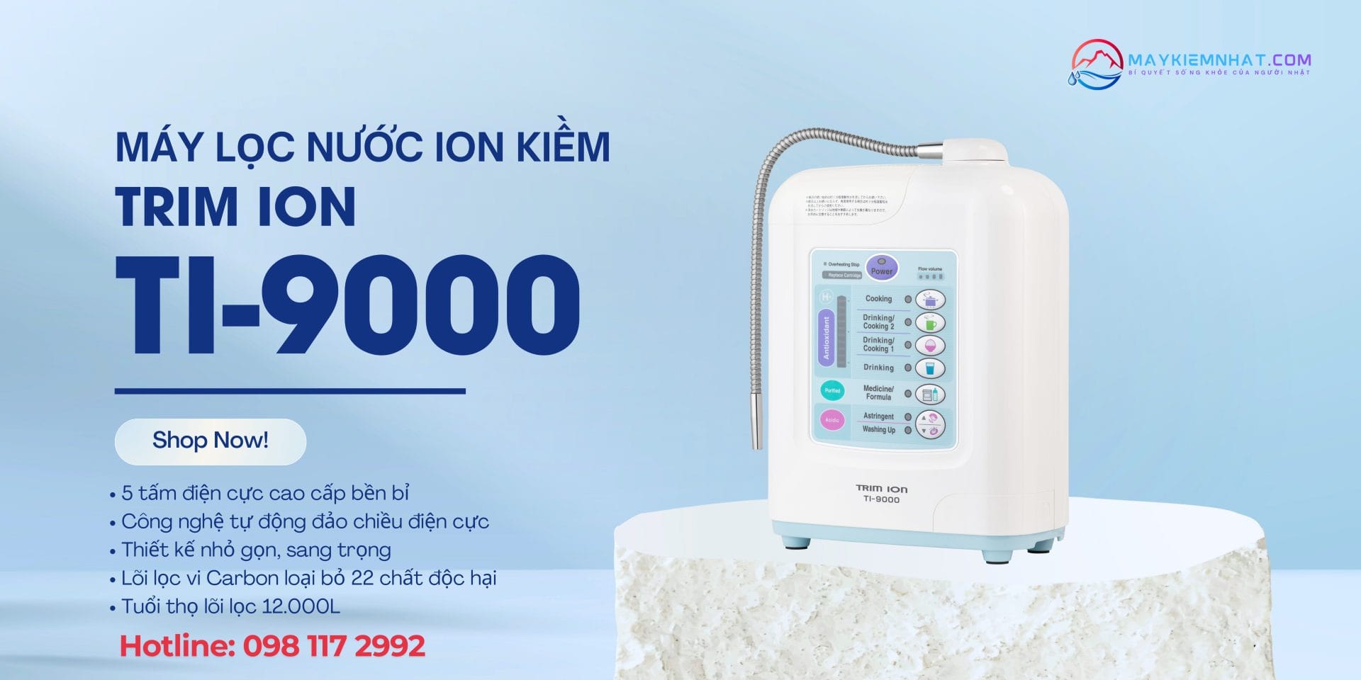 May-loc-nuoc-ion-kiem-Nhat-Ban-Trim-ion-duoc-Bo-y-te-ban-thong-cao-khuyen-dung-cung-nhieu-chung-nhan